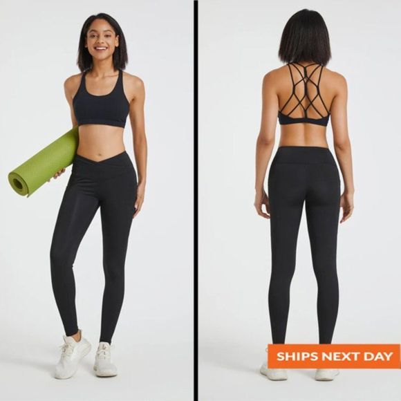 Black Crossover Legging With Pocket - Crossover Waist - Crossover Legging - Picture 1 of 6